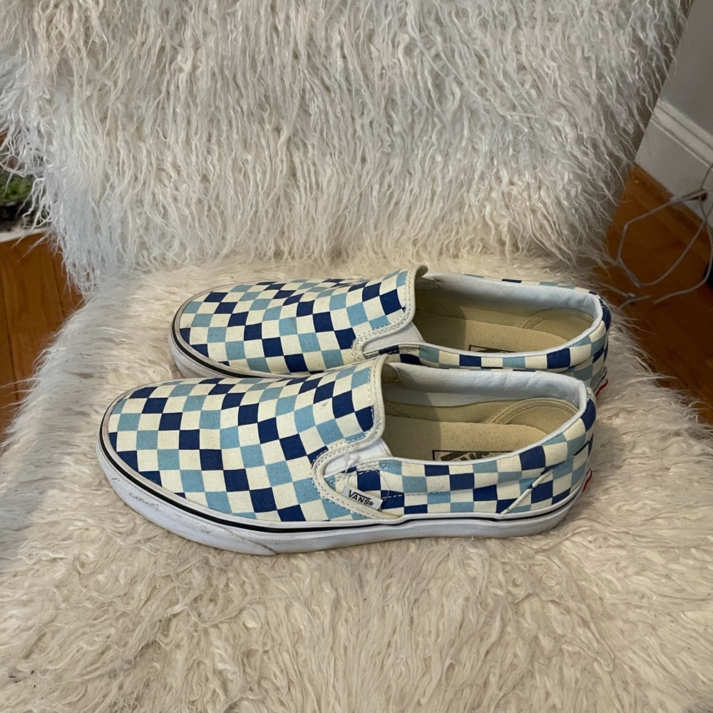 Multi colored blue checkered vans!